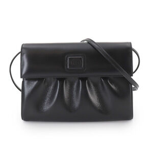 Gucci Double G Shoulder Handbag, Leather, Black, Gold Hardware.